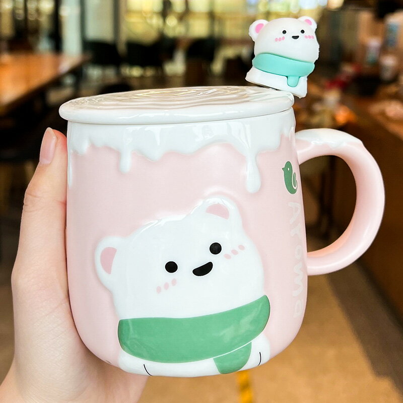 馬克杯帶蓋帶勺子杯子可愛創意陶瓷杯辦公室咖啡杯女情侶水杯家用【雲木雜貨】