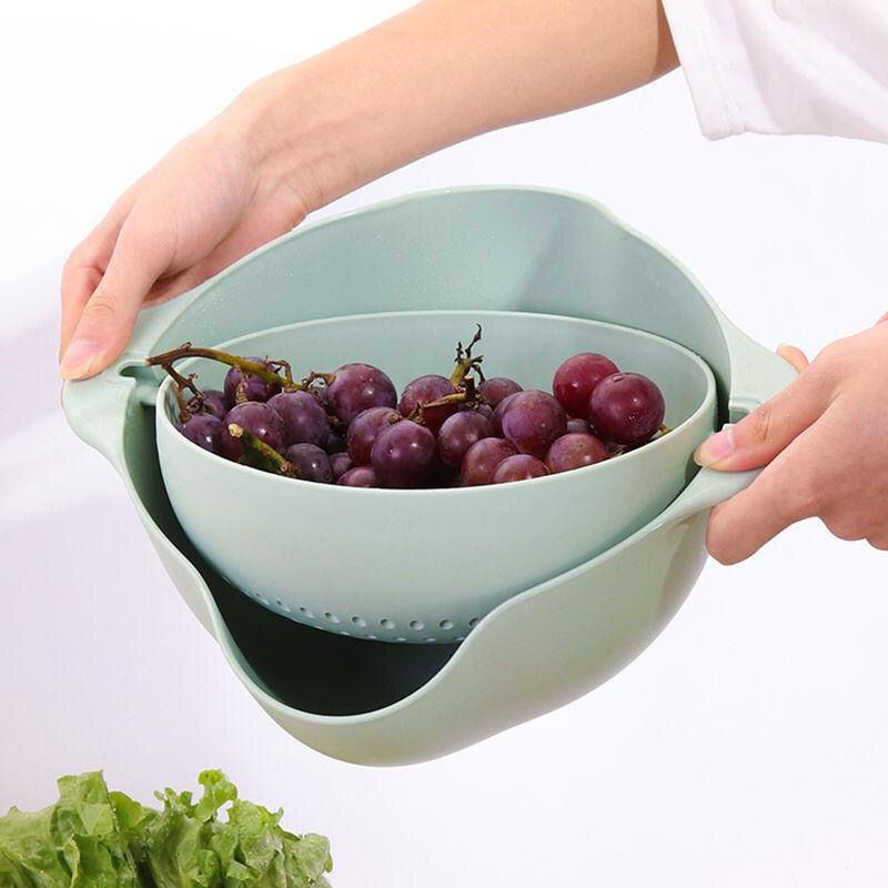 廚房家用可旋轉雙層瀝水籃水果盤創意塑料盆家用洗菜籃淘米神器