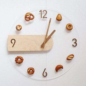 鹼水面包掛鐘 時鐘 鐘錶 壁掛鐘 仿真DIY廚房咖啡甜品店ins風簡約北歐實木