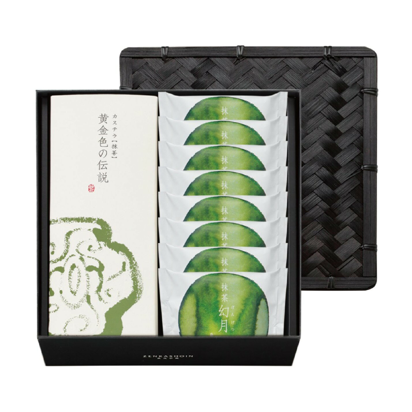 然花抄院 【蒼色雙抹傳說】 日式和菓子 日本甜點 (抹茶長崎蛋糕x1 、抹茶幻月x8)