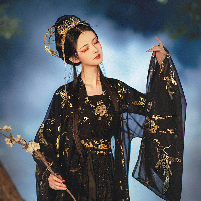 免運 原創正版漢服女仙氣夢鯉星辰中國風齊腰襦裙燙金超仙學生古裝夏季