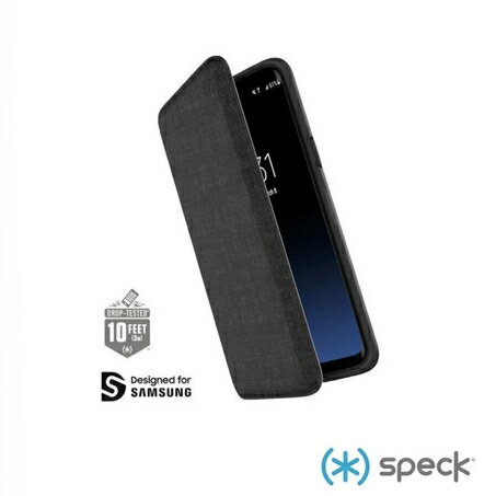 J~ Speck Samsung Galaxy S9/S9+ Presidio Folio 黑灰色針織混紡側翻防摔保護套