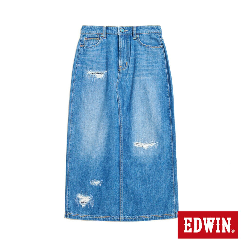 EDWIN BLUE TRIP 磨破修身丹寧長裙-女款 石洗藍