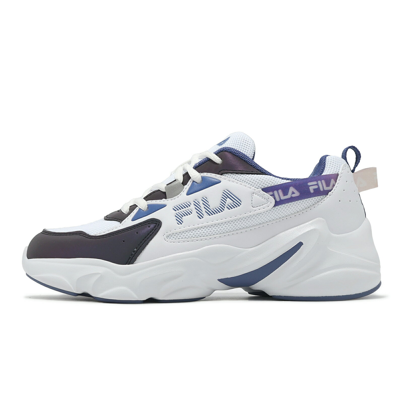 Fila 休閒鞋 HIDDEN TAPE 10 女鞋 白 藍 拼接 皮革 緩衝 老爹鞋 斐樂