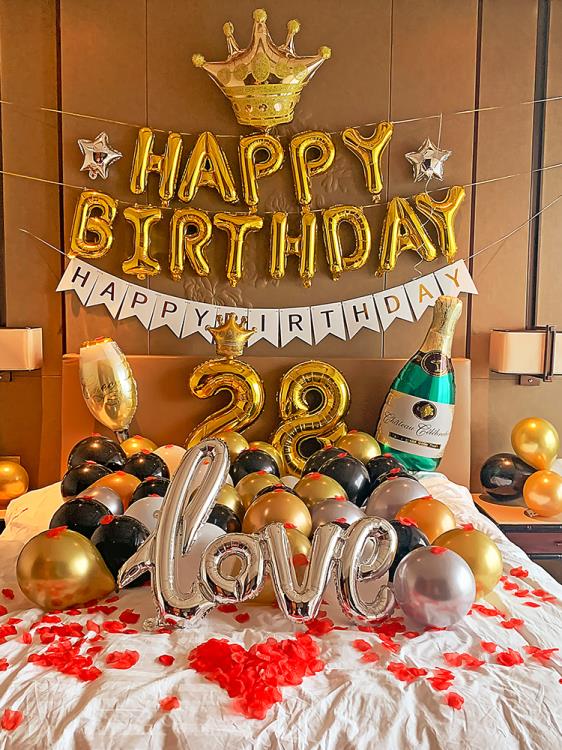 網紅成人女孩生日裝飾場景布置氣球數字快樂30歲男朋友派對背景墻 免運