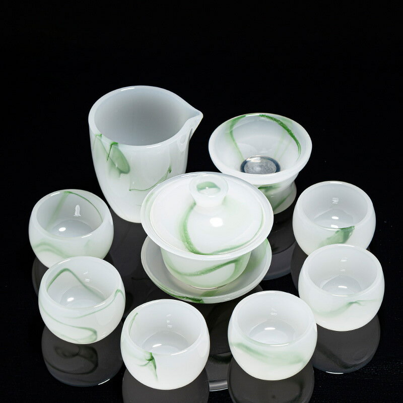 免運 茶具套裝組合 琉璃茶具套裝組合輕奢家用會客茶杯送禮玉瓷茶壺玻璃功夫蓋碗禮盒