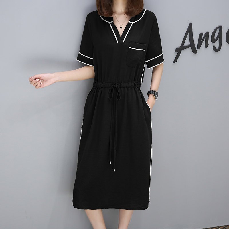 FINDSENSE G5 韓國時尚 夏季 雪紡 連身裙 寬鬆 V領 氣質 長裙