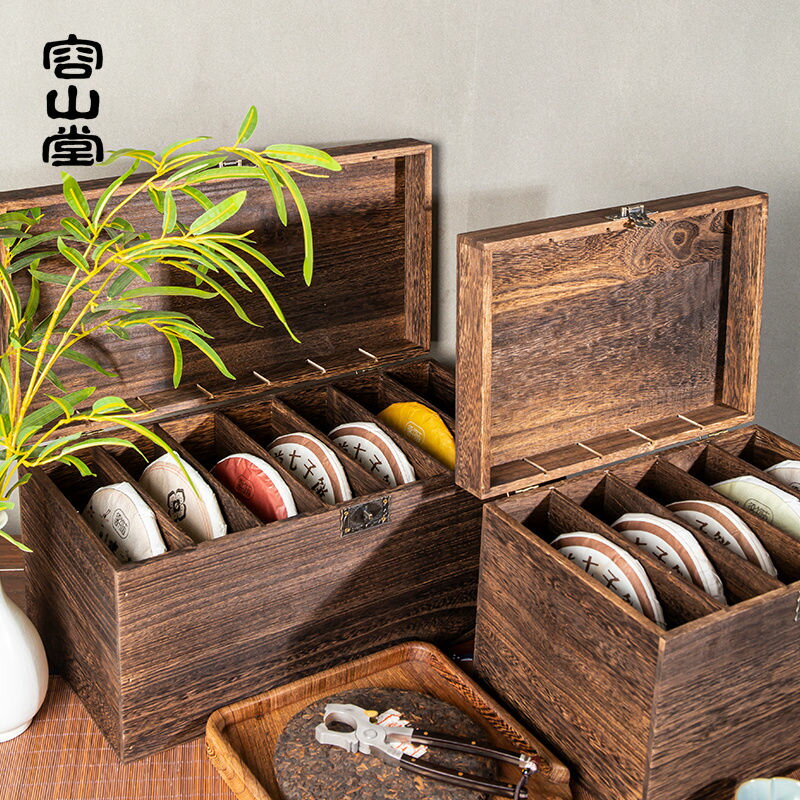 限時下殺 免運/可開票 實木普洱茶盒開茶分茶盤抽屜式多層黑白茶餅架收納櫃存茶櫃