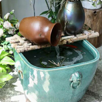 【綠色四方缸流水擺件-多款可選-1款/組】陶瓷老式花缸水缸睡蓮荷花養魚盆庭院裝飾-90501