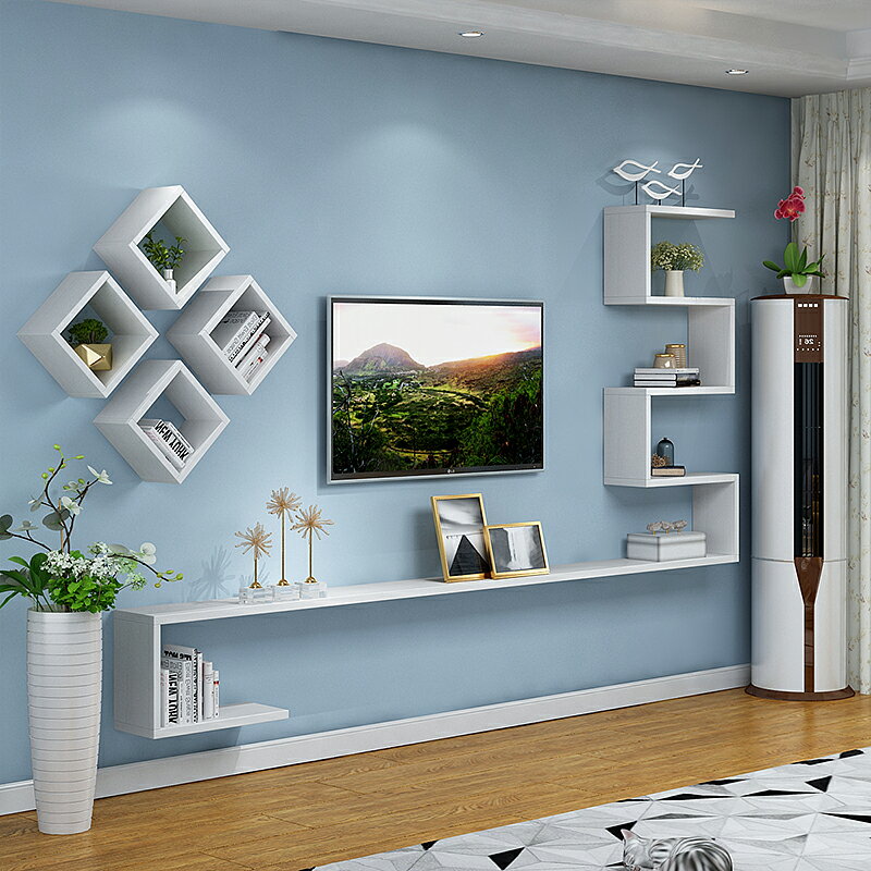 壁掛式電視櫃 北歐式電視機儲物櫃客廳牆上置物架臥室背景牆壁櫃壁掛裝飾收納櫃『XY15645』