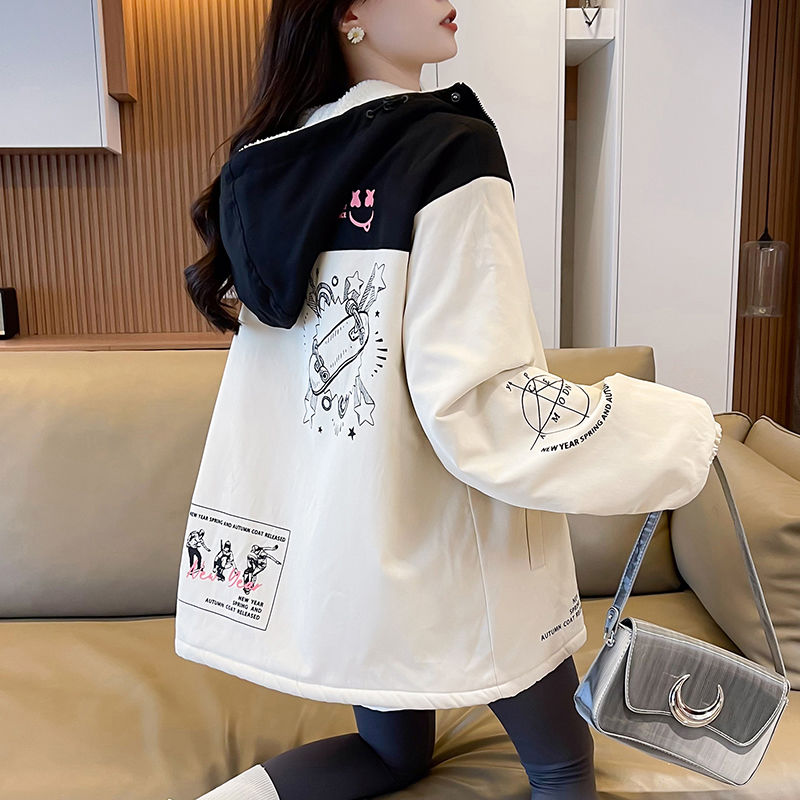 風衣拼色印花沖鋒衣外套女夾克寬松慵懶學院風情侶氣質春秋款