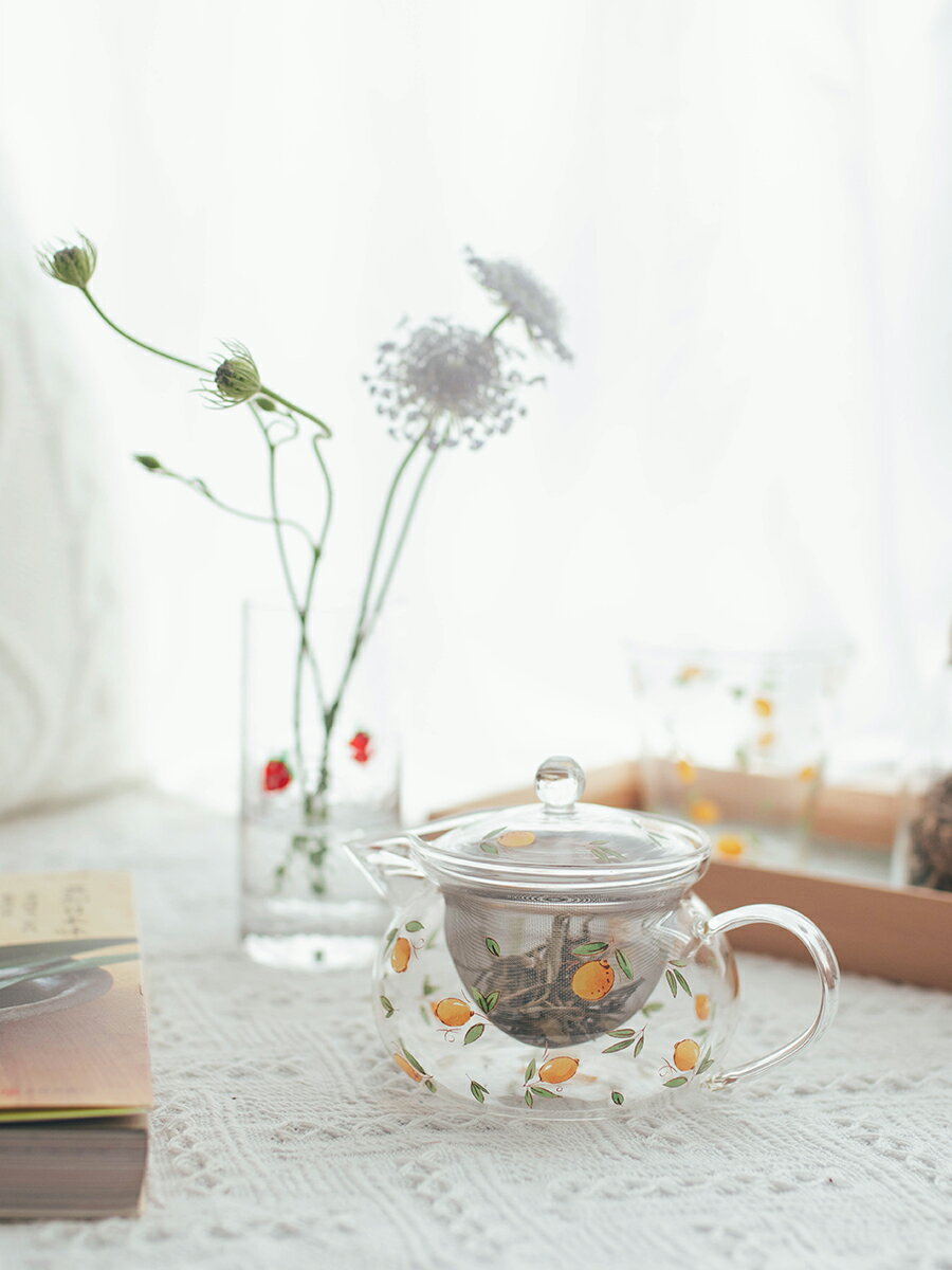 半宅小清新森系泡花茶壺耐熱玻璃帶濾網咖啡館家用冷泡下午茶茶壺