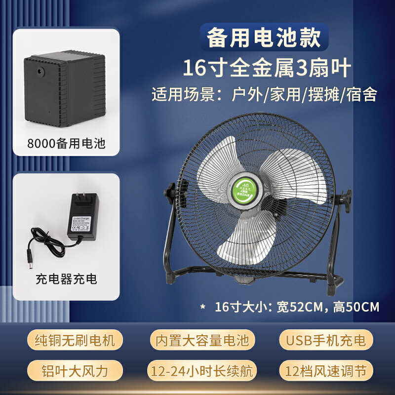 {可打統編 保固一年}可充電電風扇靜音戶外家用大風力12v便捷式擺攤太陽能無線趴地扇 0