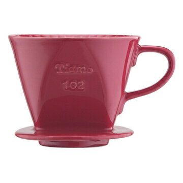 金時代書香咖啡 TIAMO 102 硬質白瓷 咖啡濾器組 紅 附量匙滴水盤 HG5041