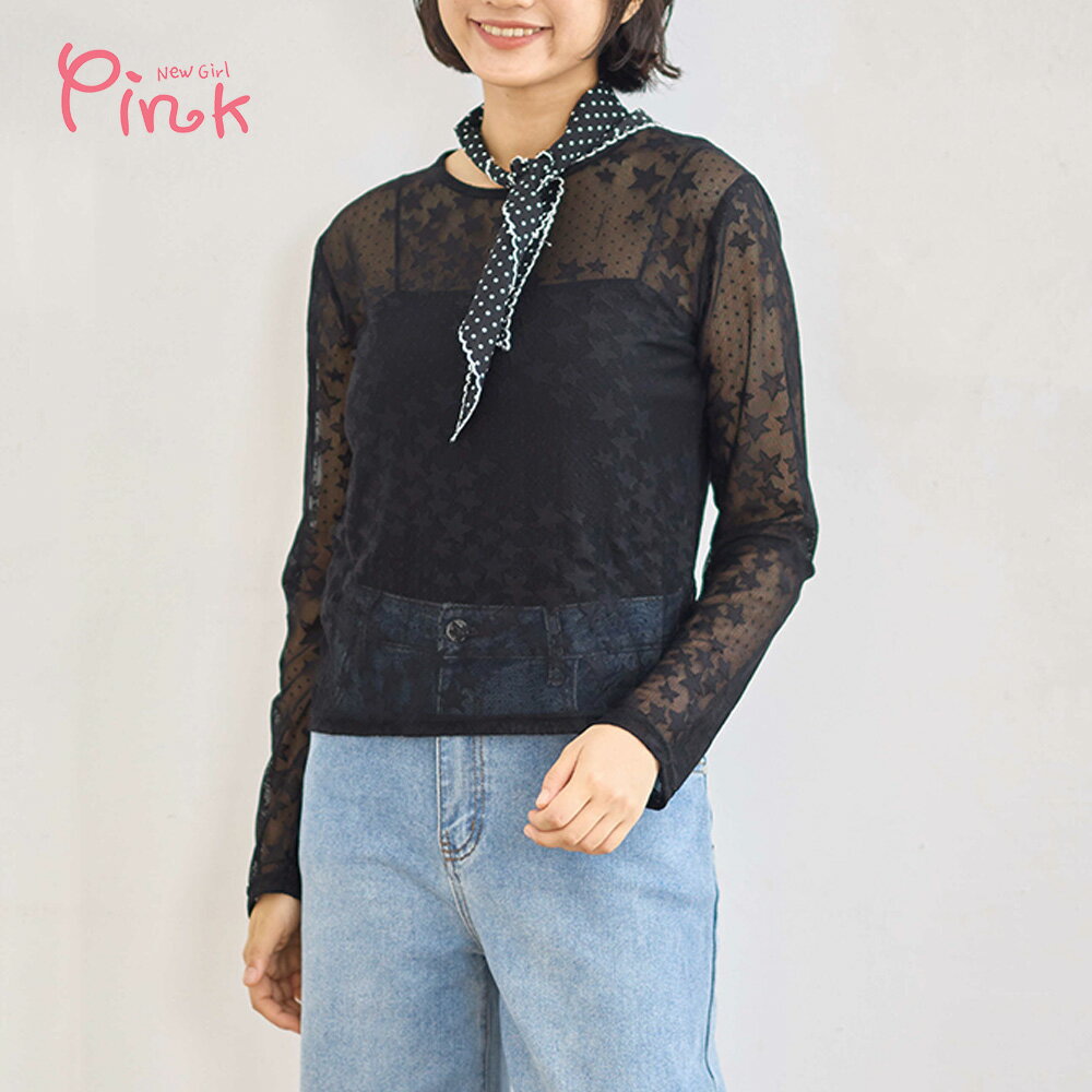 Pink* 星星甜美網紗透氣罩衫 (2色) Z1407BD