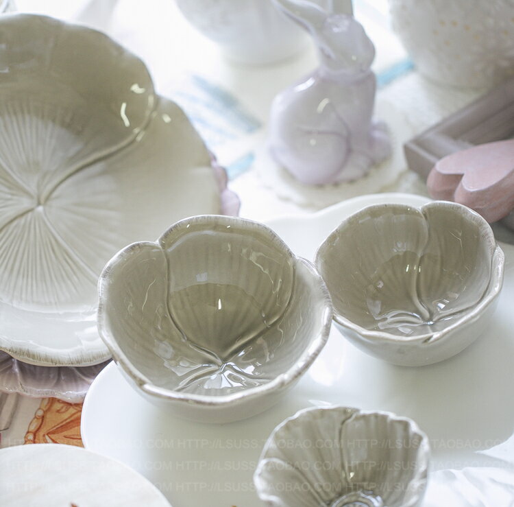 外單陶瓷 桃花櫻花荷花花朵形狀小碗餐具 歐式復古做舊