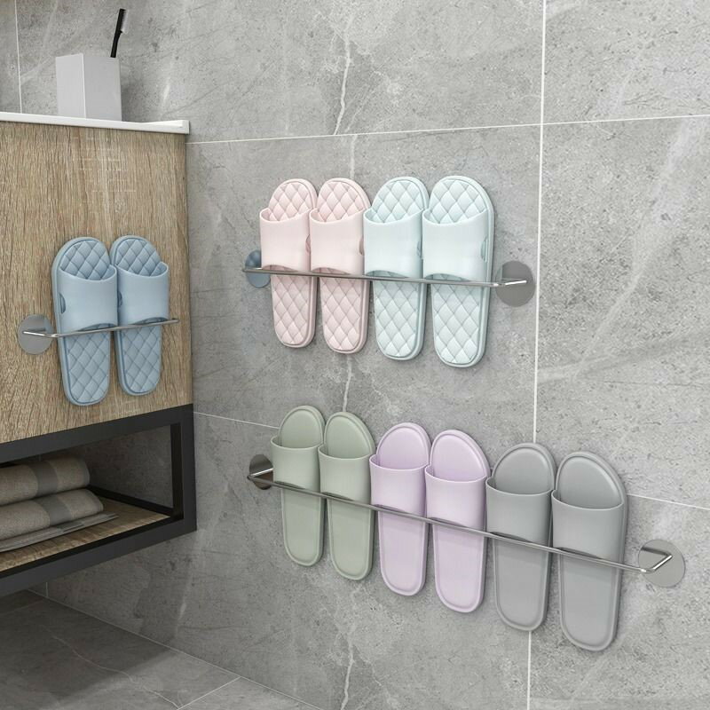 浴室拖鞋架毛巾架墻壁掛式免打孔掛鉤衛生間廁所收納架瀝水掛墻架
