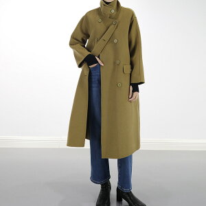 【巴黎精品】毛呢大衣羊毛外套-雙排扣立領寬鬆長版女外套3色p1aq56
