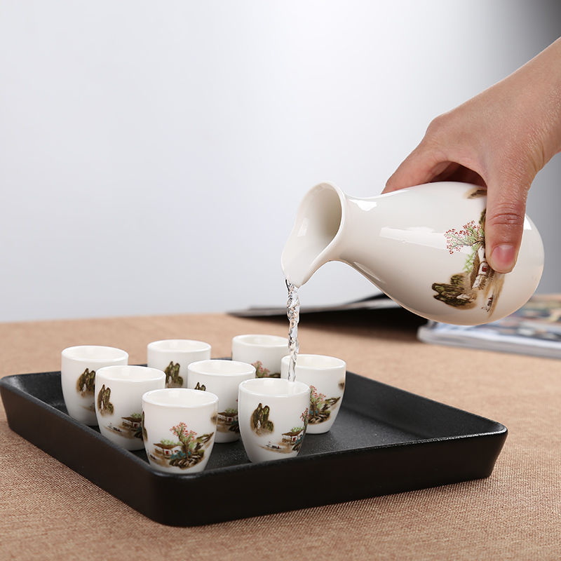 陶瓷酒具9件套裝家用分酒器白酒杯日式仿古烈酒一口杯酒壺小酒盅 0