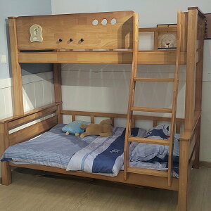 實木兒童上下鋪高低床現代簡約雙層床原木色子母床兩層上下床木床