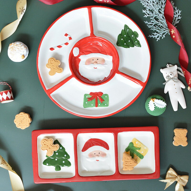 立體效果 SwanLace 圣誕老人雪人陶瓷點心盤裝飾糖果西餐分格盤子