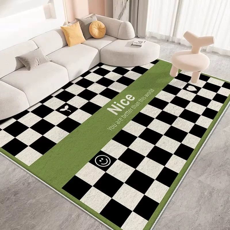 地毯臥室棋盤格加厚仿羊絨床邊毯北歐家用客廳茶幾毯房間滿鋪地毯
