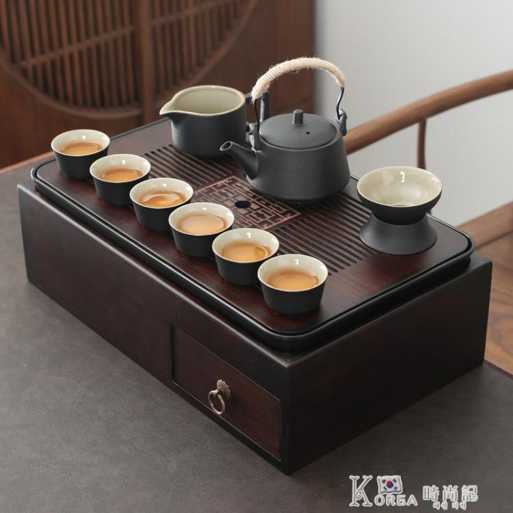 日式白瓷紫砂功夫茶具茶杯套裝茶盤多功能收納盒大號茶臺家用茶托