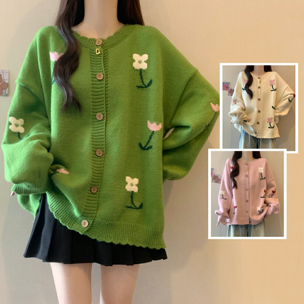 ＊ORead＊韓版刺繡花慵懶風毛衣外套(3色~4XL)【限定加碼✿全館滿額再折】