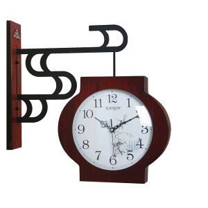 凱琴歐式木頭雙面掛鐘創意靜音金屬新中式掛表家居客廳臥室時鐘表