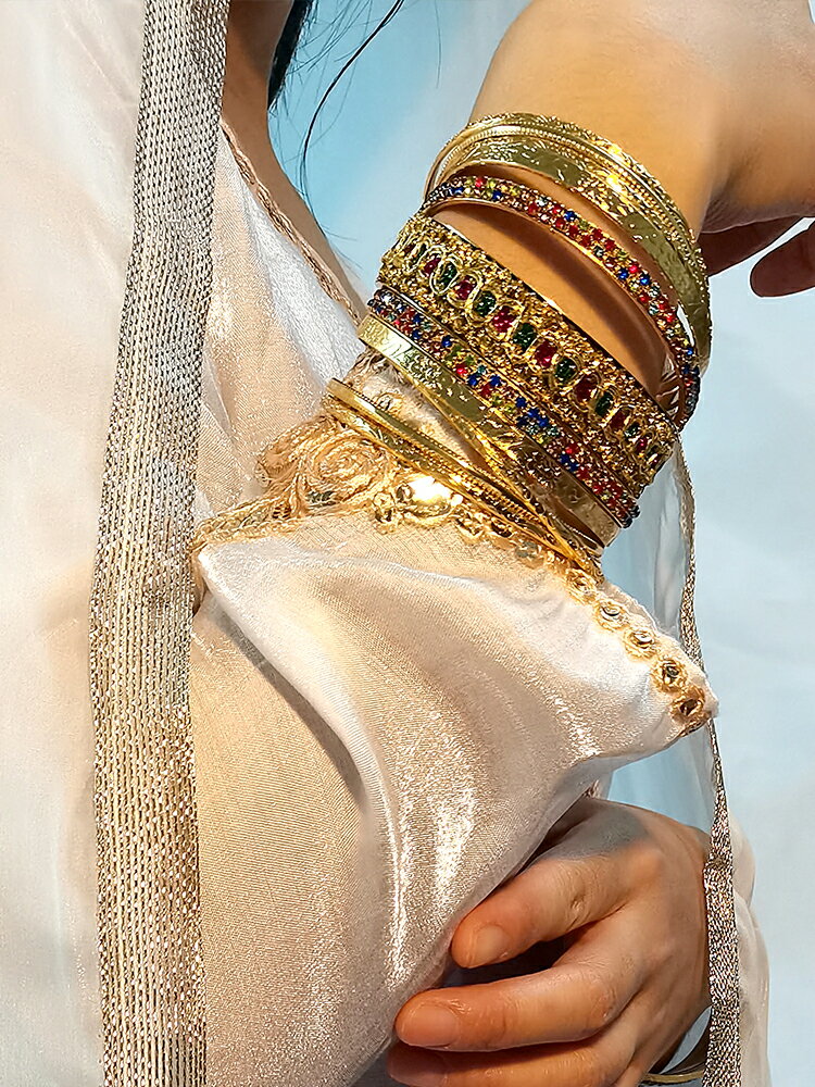 鍍金手鐲女小眾設計感輕奢精致復古細環原創肚皮舞手鏈異域飾品潮