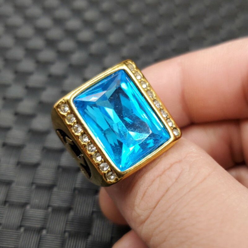 時尚百搭冰種鋯石戒指天藍色鋯石戒指方形鋯石切面戒指飾品戒指環