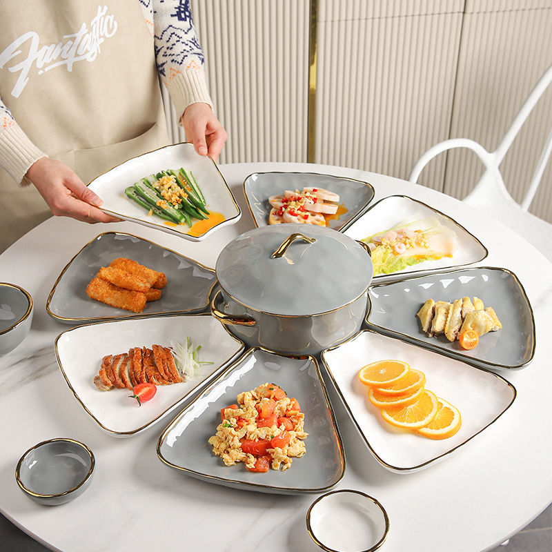 餐具 器居輕奢拼盤餐具組合盤子創意套裝家用陶瓷餐盤過年團圓用的碟子-快速出貨
