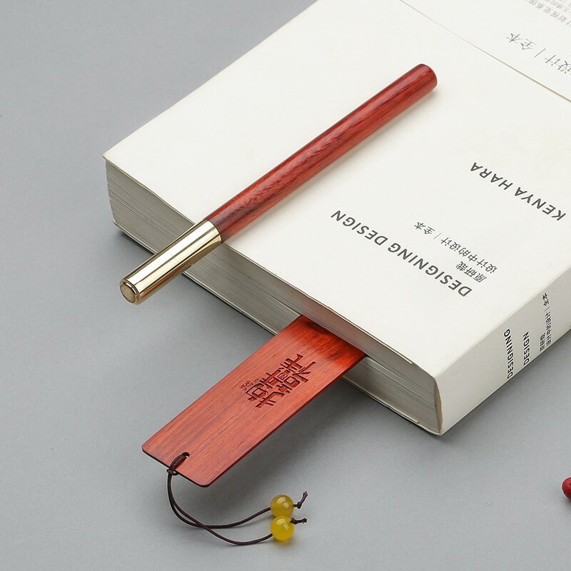 紅木質商務高檔書簽簽字筆套裝 金屬創意中性筆水筆禮物定制刻字