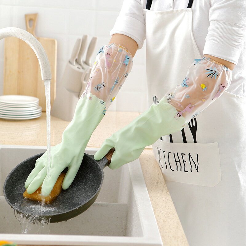 洗衣服洗碗防凍手家務手套加厚加絨乳膠防滑防水加長束口橡膠手套
