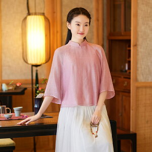 夏季唐裝中國風女裝改良漢元素上衣新中式文藝復古禪意茶服女套裝