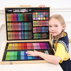 180件色木盒畫具兒童畫筆繪畫畫工具套裝禮盒150件套小學生8歲3歲