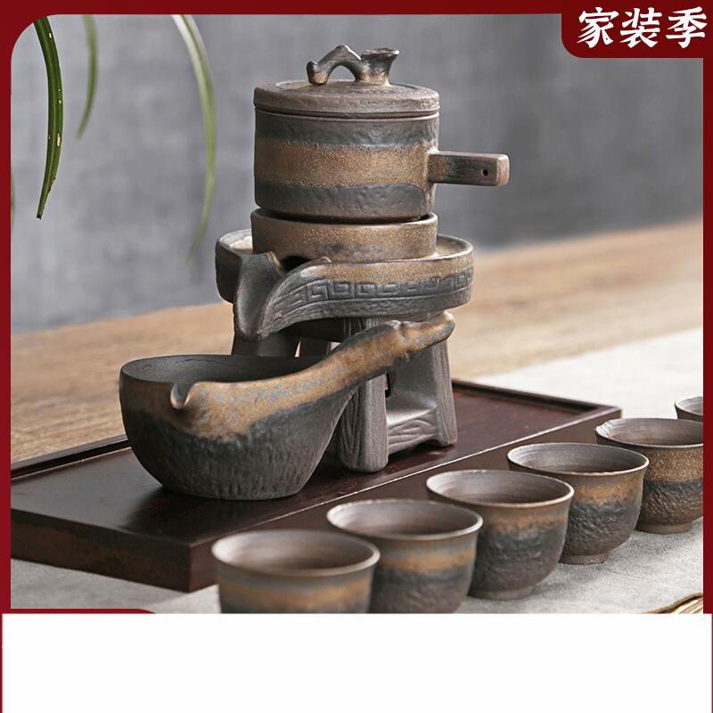 時來運轉半自動石墨懶人功夫茶具套裝家用日式粗陶蓋碗泡茶器茶濾