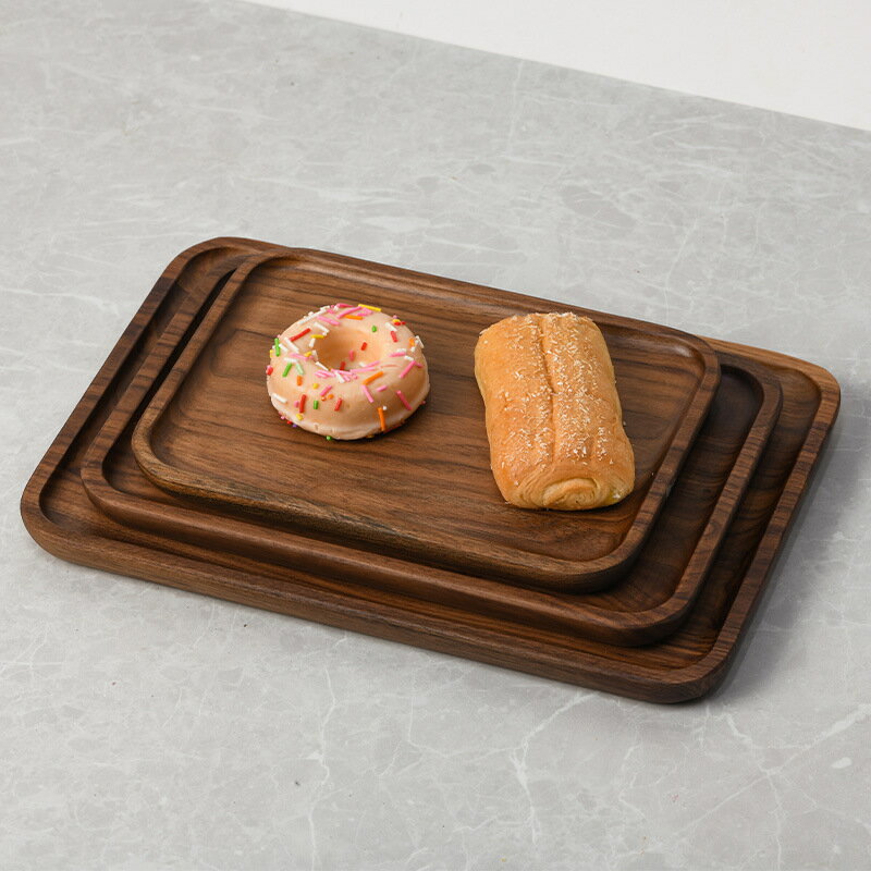 【喜挖】日式整木點心盤黑胡桃木碟子壽司盤圓形迷你水果盤長方形 2