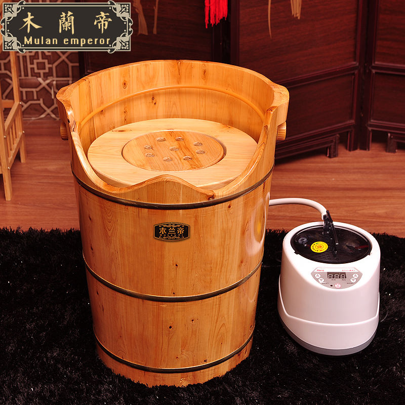 【台灣公司 超低價】牡丹泡腳木桶加熱熏蒸桶蒸腳桶足浴盆恒溫加高蒸汽洗腳木桶腳盆 1