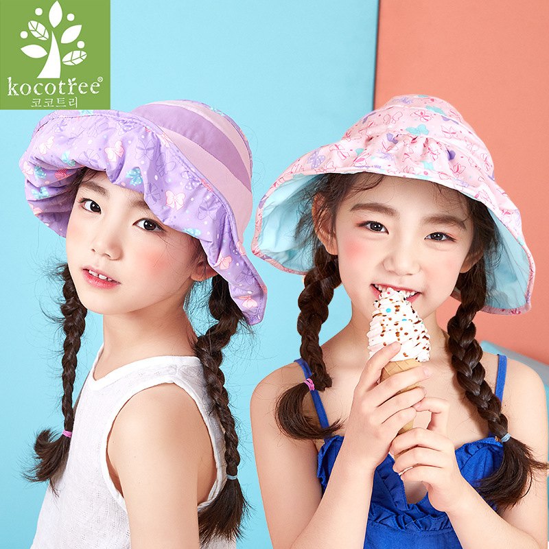 WallFree窩自在★女款兒童沙灘個性雙面波浪防曬遮陽帽