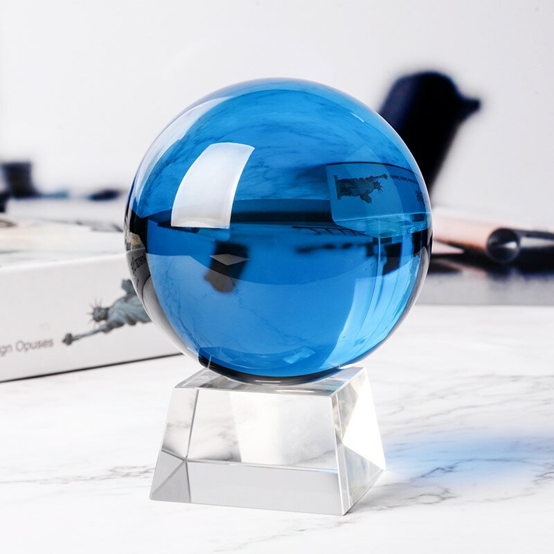 高檔大小天藍色水晶球擺件 開業禮品喬遷祝福臥室客廳裝飾品