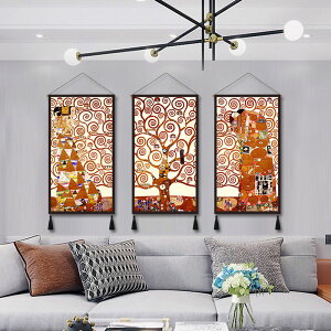 克里姆特生命之樹三聯畫裝飾畫客廳臥室餐廳裝飾畫發財樹掛畫壁畫