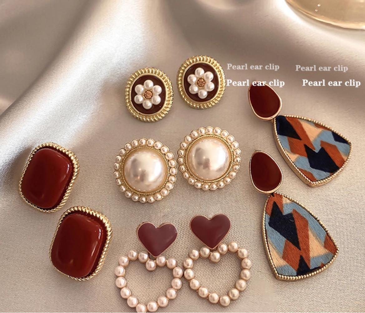 酒紅復古高級感耳環套組