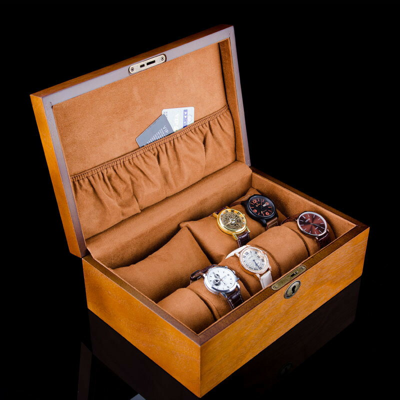 出口美國實木質手表盒子帶鎖手鏈手鐲首飾收納展示腕表收藏盒禮盒
