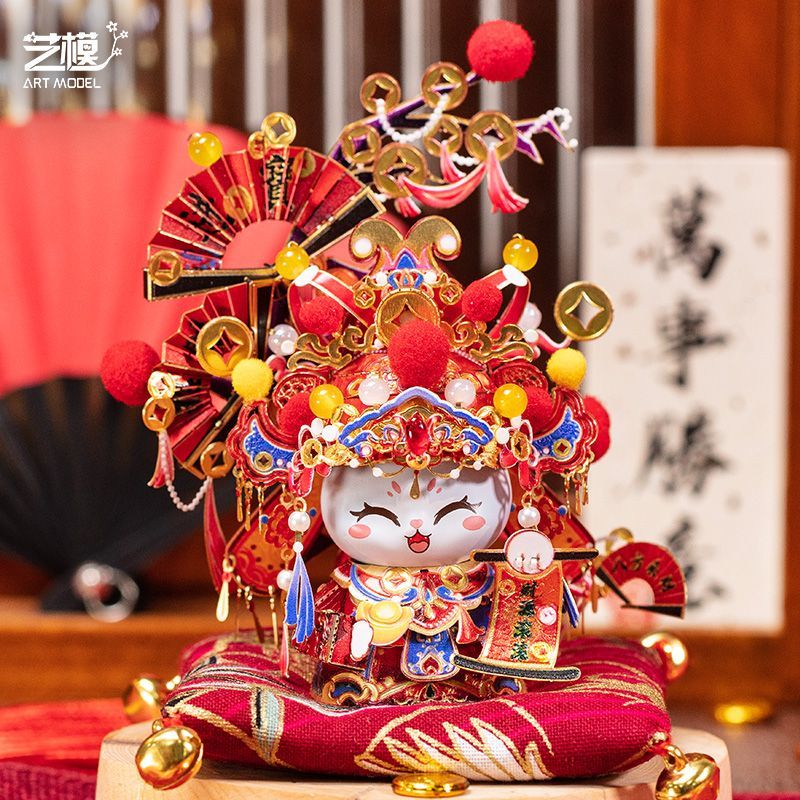 藝模招財貓財神爺立體拼圖金屬拼裝模型手工潮玩擺件禮物2024新款