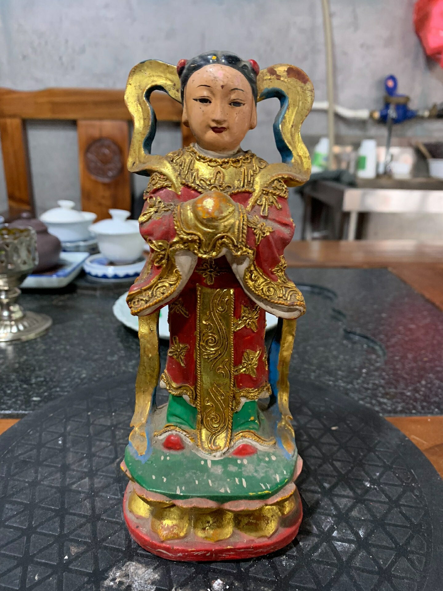 結緣老樹脂擺飾，童女，龍女，玉女，高20釐米，幾十年老物件，