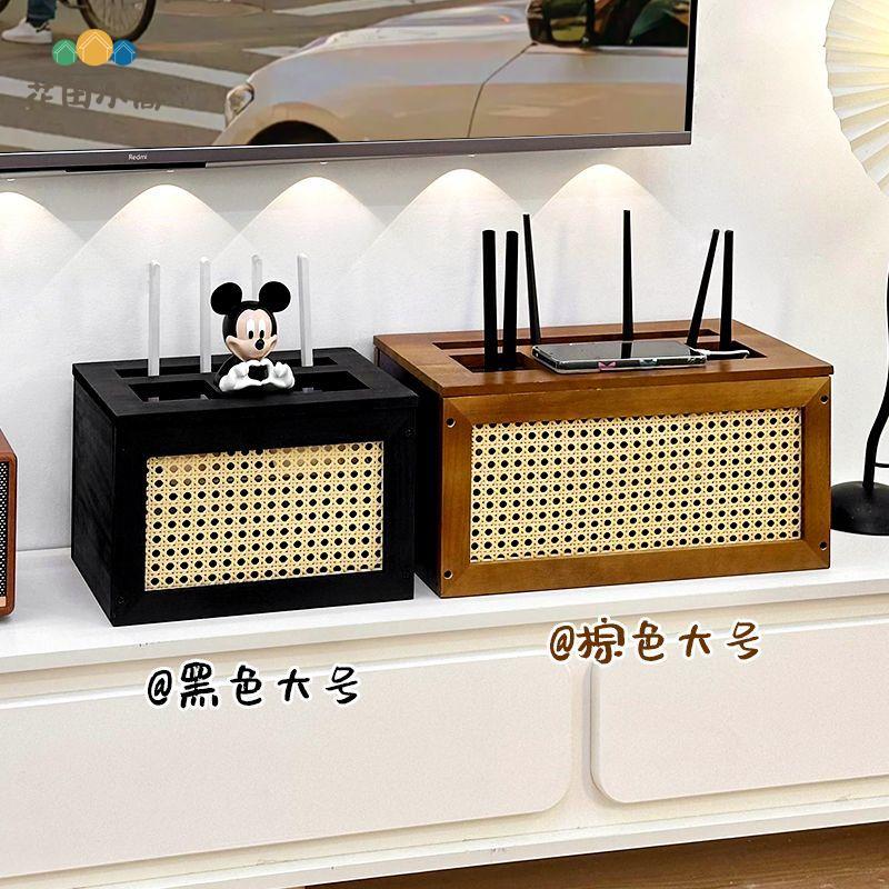 實木中古wifi路由器收納盒家用客廳電視機頂盒光貓裝飾遮醜置物架ph6101