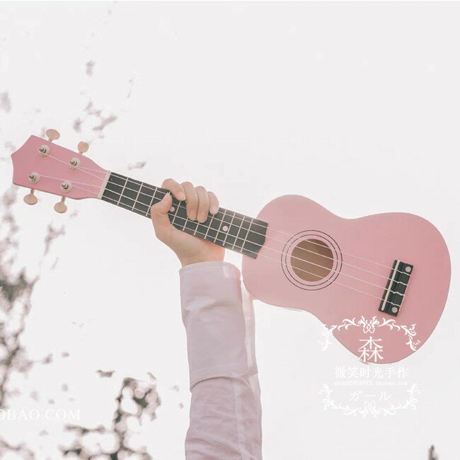 尤克里里 粉色櫻花琴尤克里里烏克麗麗初學者入門女可彈小吉他擺飾『XY35242』