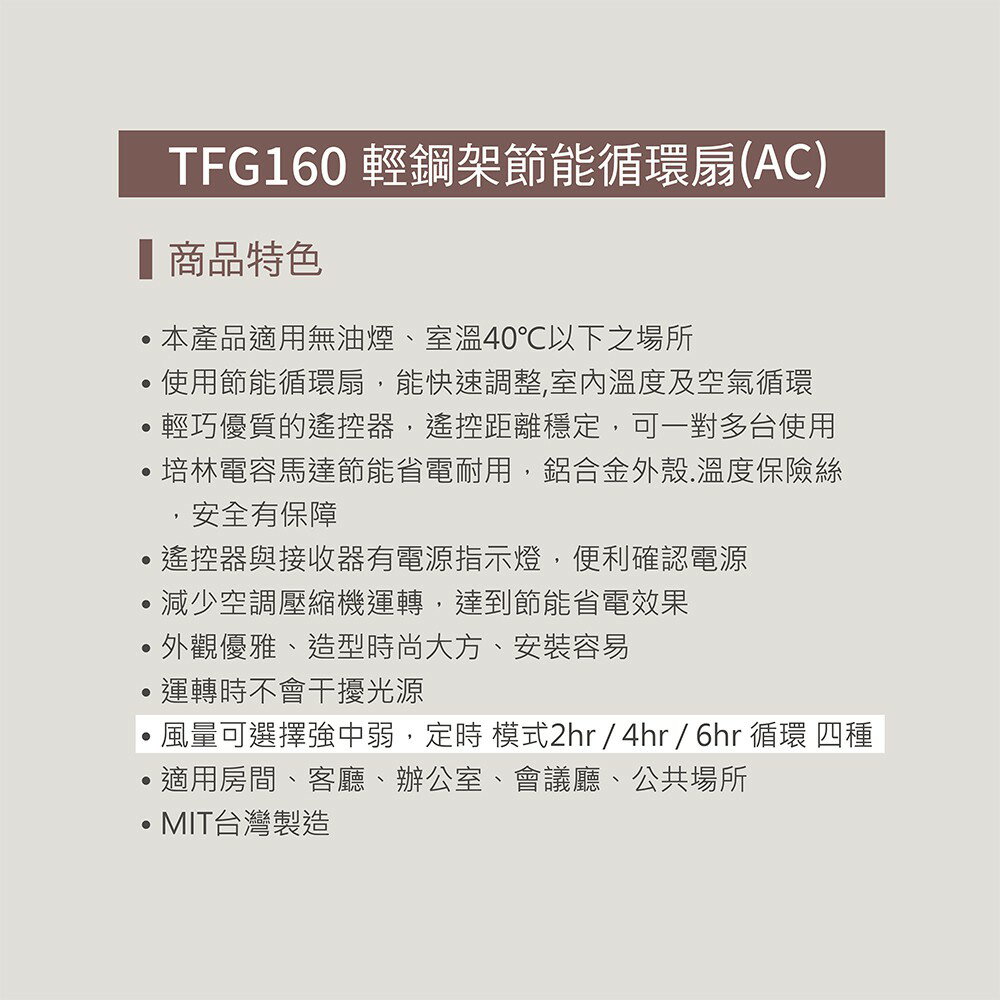 台芝 TAISHIBA TFG-160 輕鋼架節能循環扇110V MIT台灣製造 免運 2