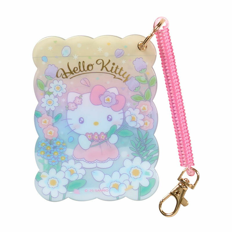 asdfkitty*KITTY 鮮花 票卡套附線圈鑰匙圈 證件套 悠遊卡套-日本正版商品